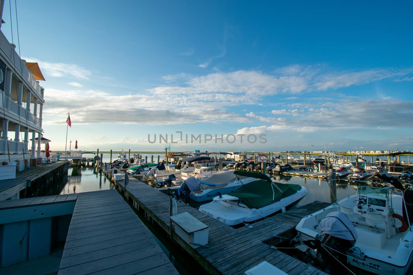 A Marina Full of Boats With a Clear Blue Sky Behind in Wildwood  by bju12290