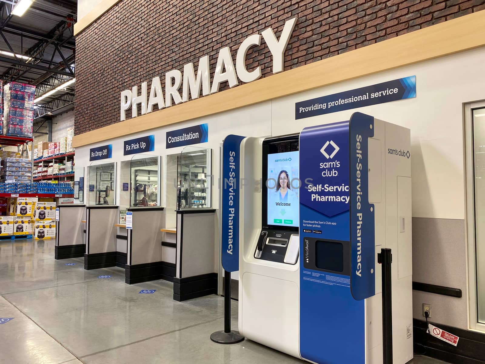 Orlando, FL/USA-9/25/20:The MedAvail Self Service Pharmacy kiosk in the Pharmacy department waiting for customers to pick up their prescriptions at a Sams Club retail store.