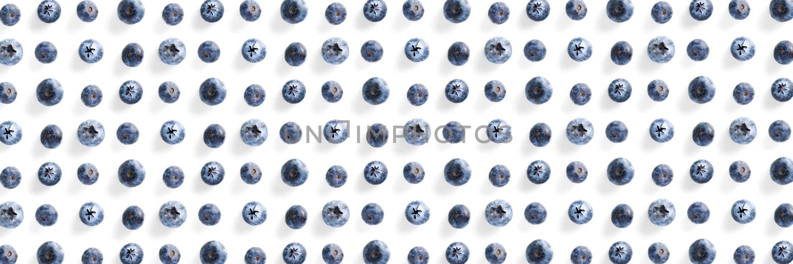 Background of Freshly picked blueberries on white backdrop. Blackberry modern flatlay background. banner wide shot
