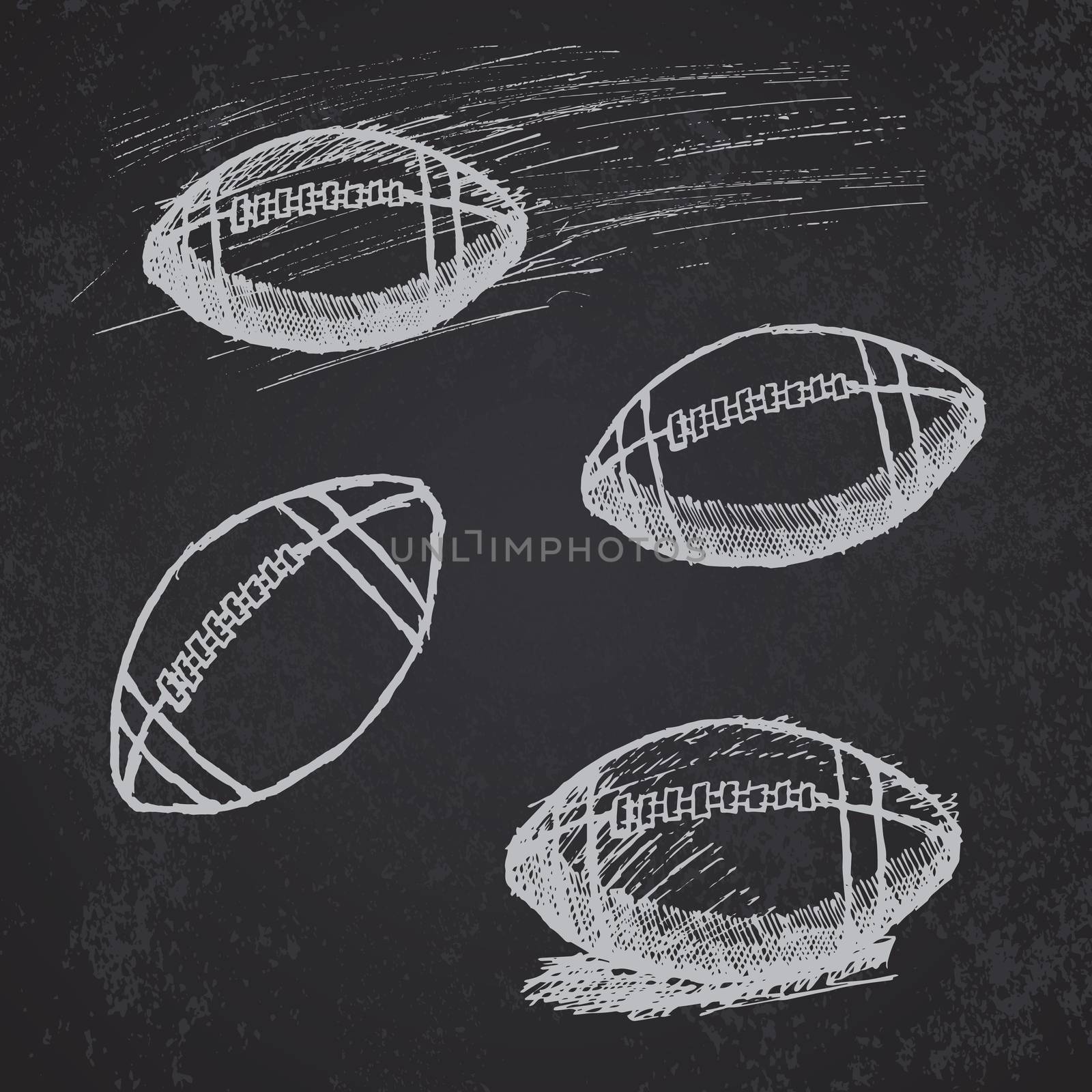 Rugby American Football sketch set on blackboard by Lemon_workshop