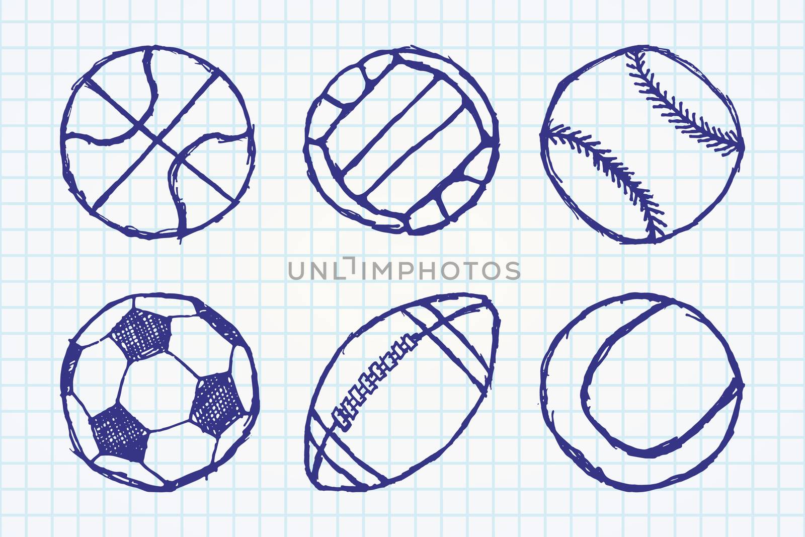 Ball sketch set simple outlined isolated on paper notebook by Lemon_workshop