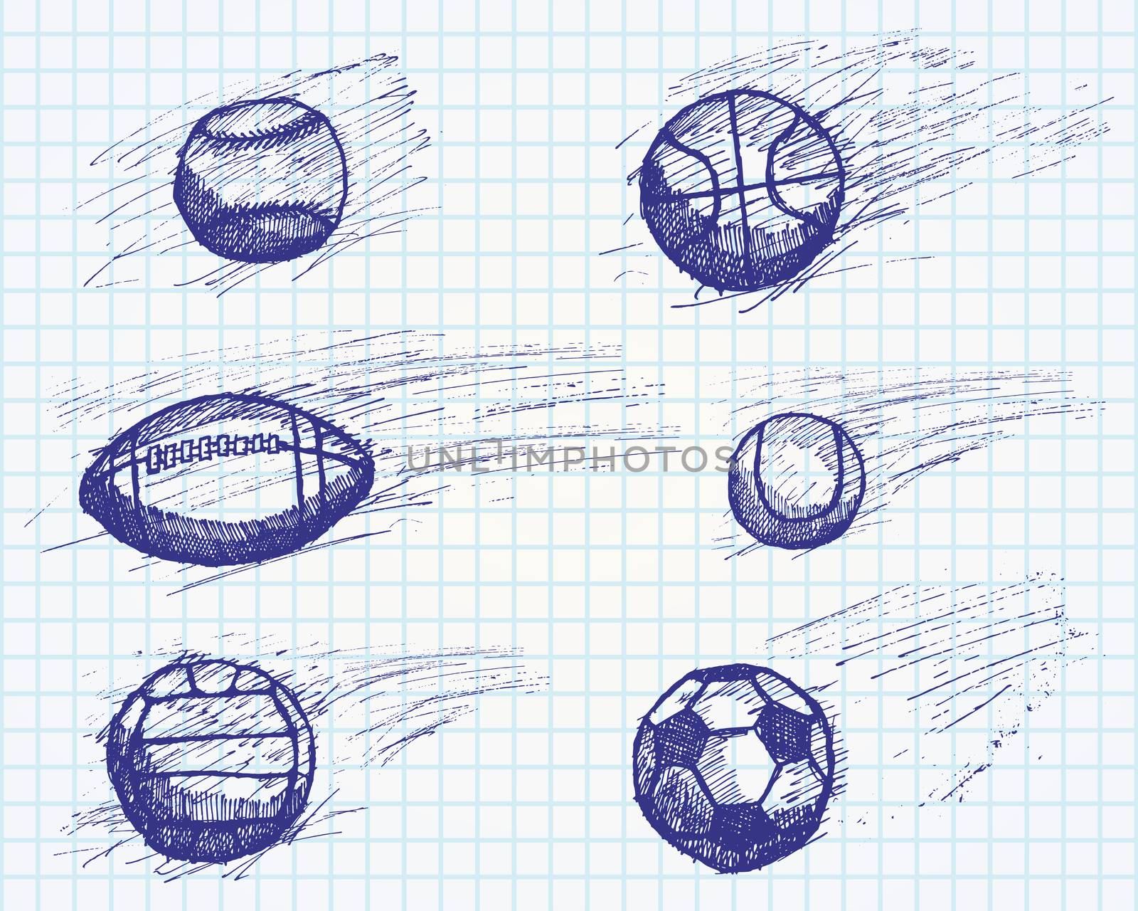 Ball sketch set with shadow and dynamic effect on paper notebook by Lemon_workshop