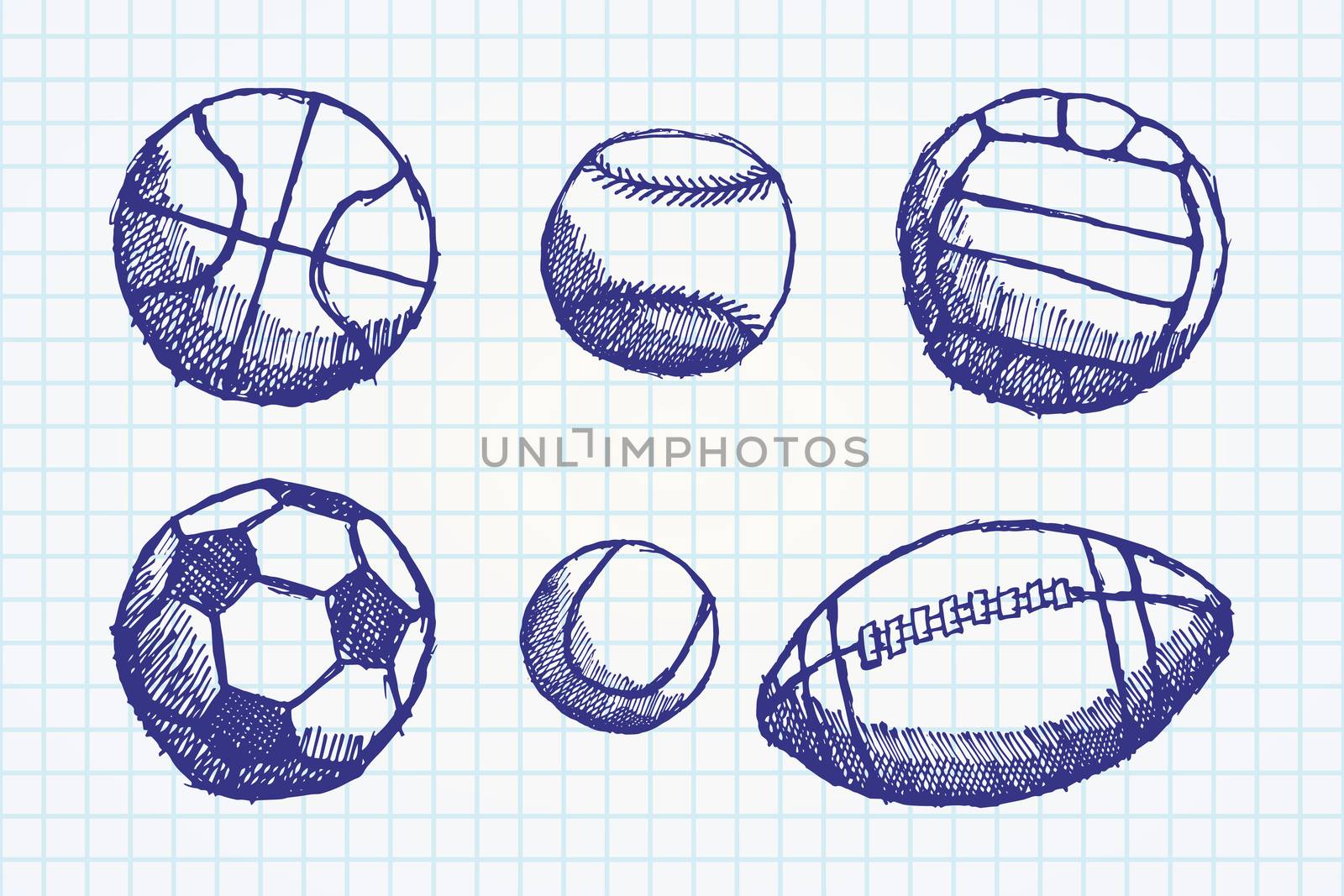 Ball sketch set with shadow on paper notebook by Lemon_workshop