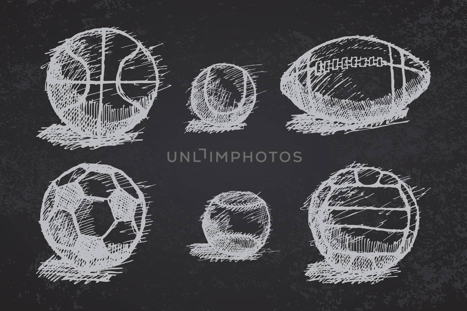 Ball sketch set with shadow on the ground on blackboard by Lemon_workshop