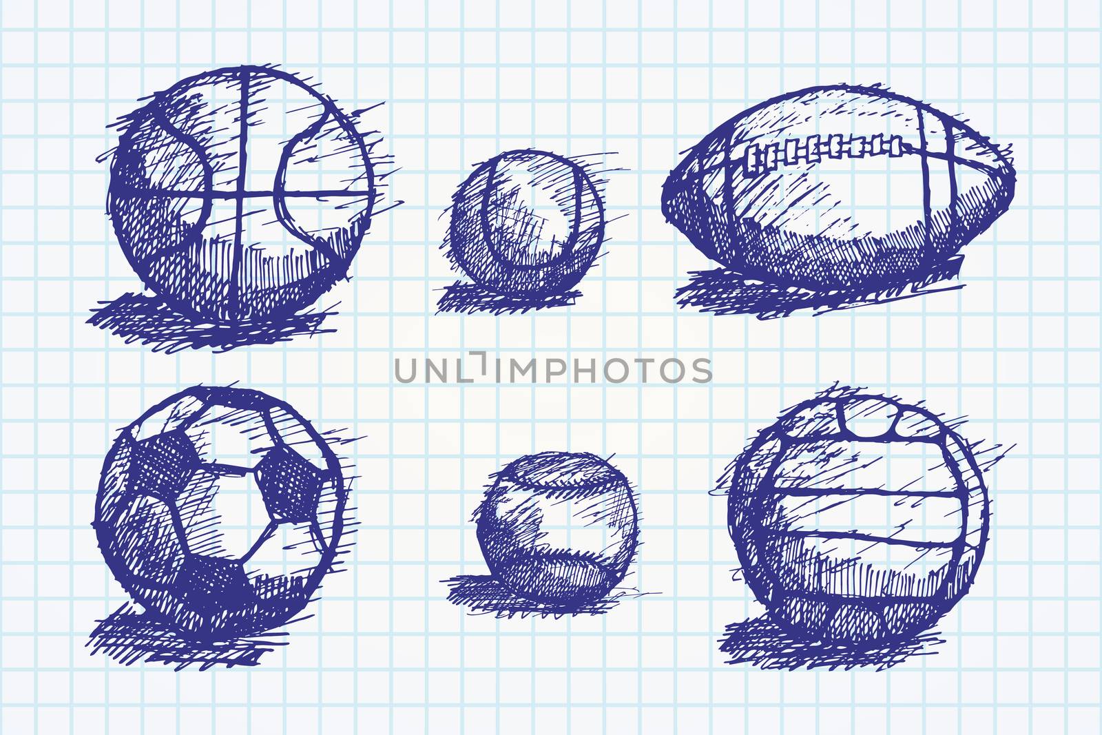 Ball sketch set with shadow on the ground on paper notebook by Lemon_workshop