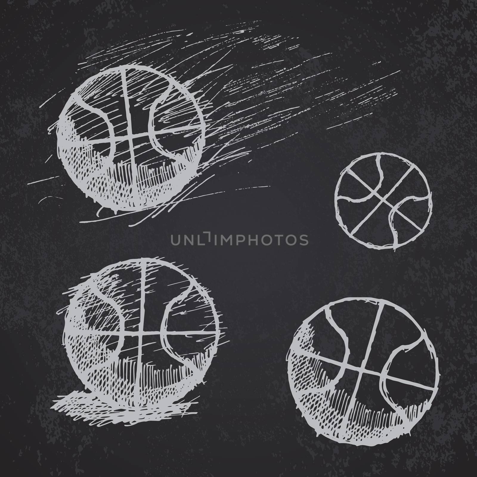 Basketball ball sketch set on blackboard by Lemon_workshop