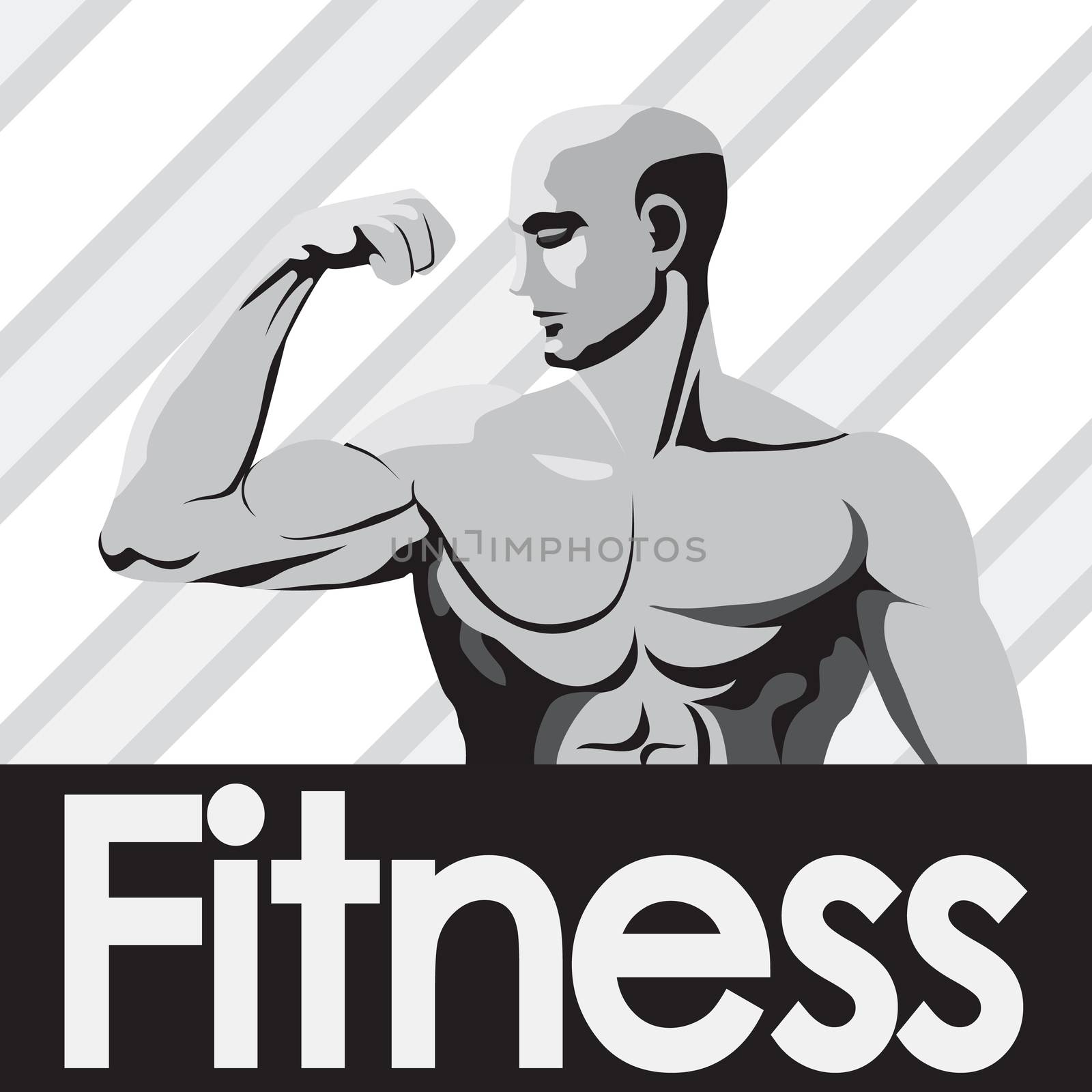 Fitness gym logo mockup grey bodybuilder showing biceps