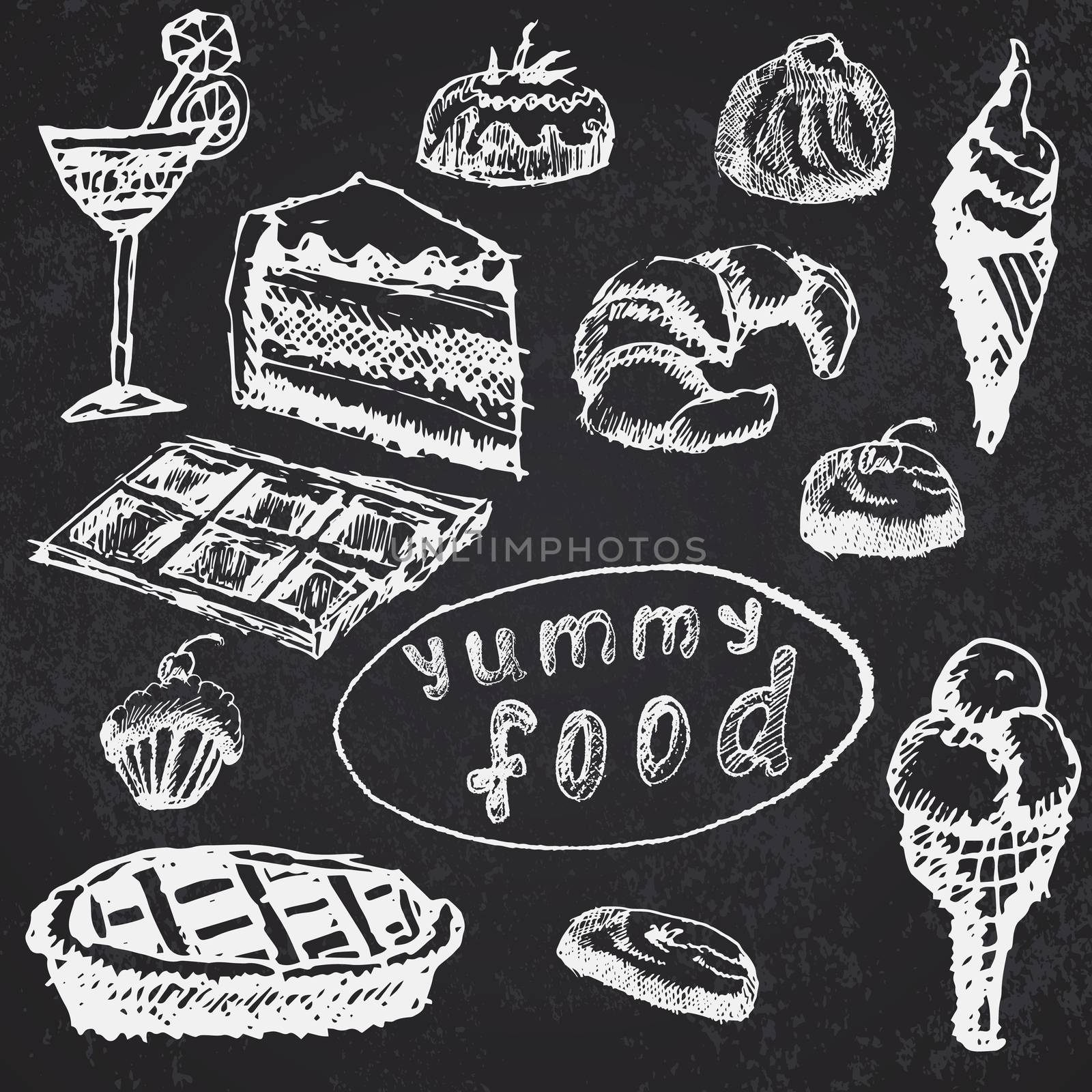 Food deserts set sketch handdrawn on blackboard.
