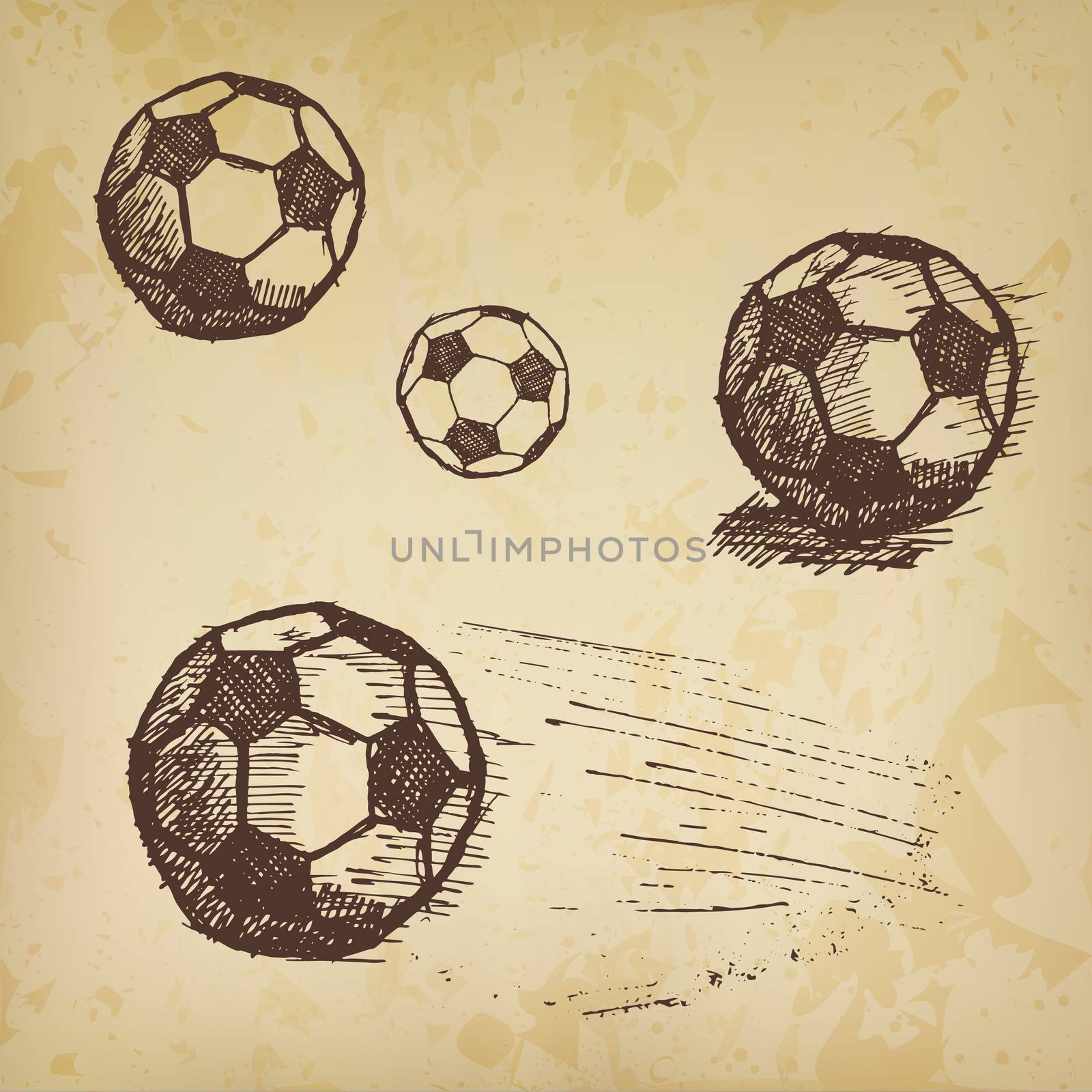 Football soccer ball sketch set on old paper by Lemon_workshop