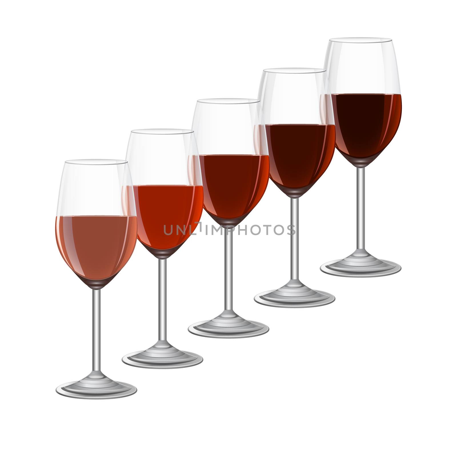 glasses of wine on metal stand isolated on white backgroud.