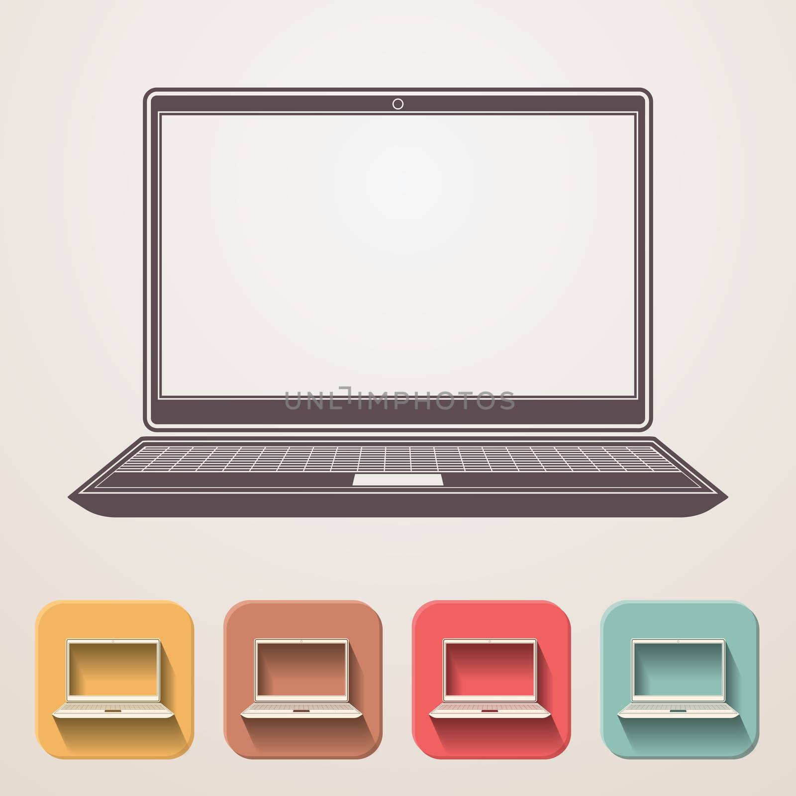 Laptop flat icons set fadding shadow effect