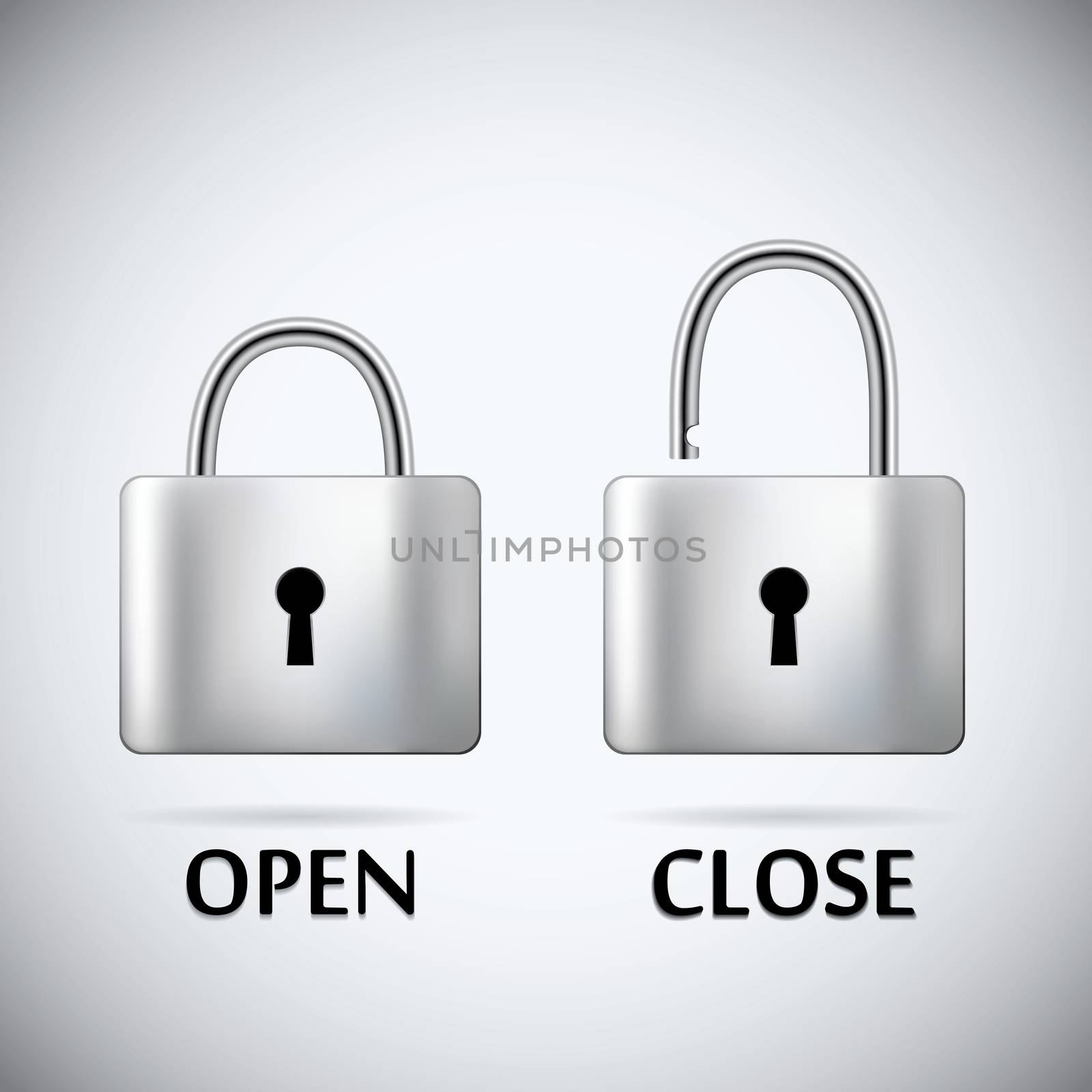 Locked and unlocked Padlock steel text open close by Lemon_workshop