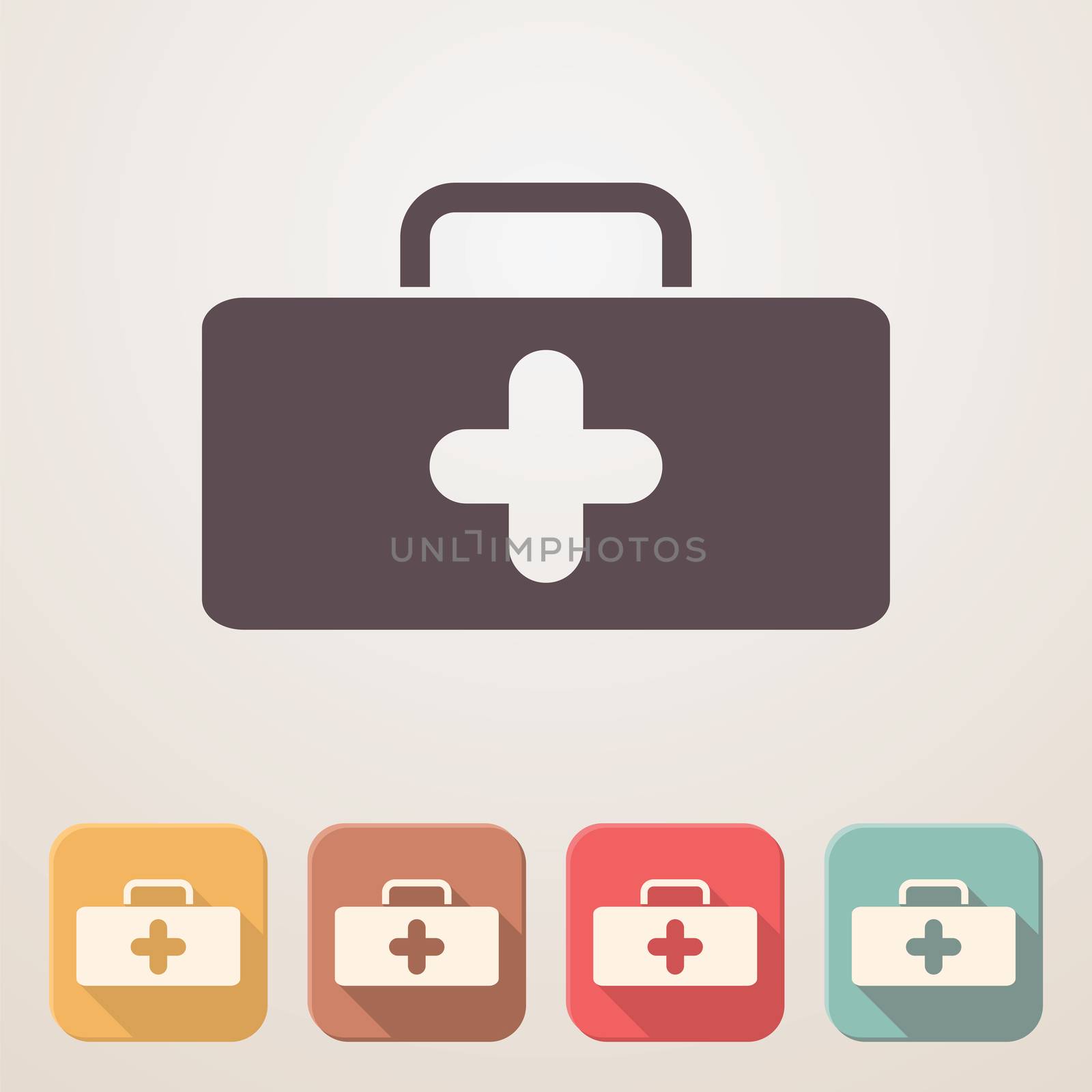 Medical bag flat icon set in color boxes with shadow by Lemon_workshop