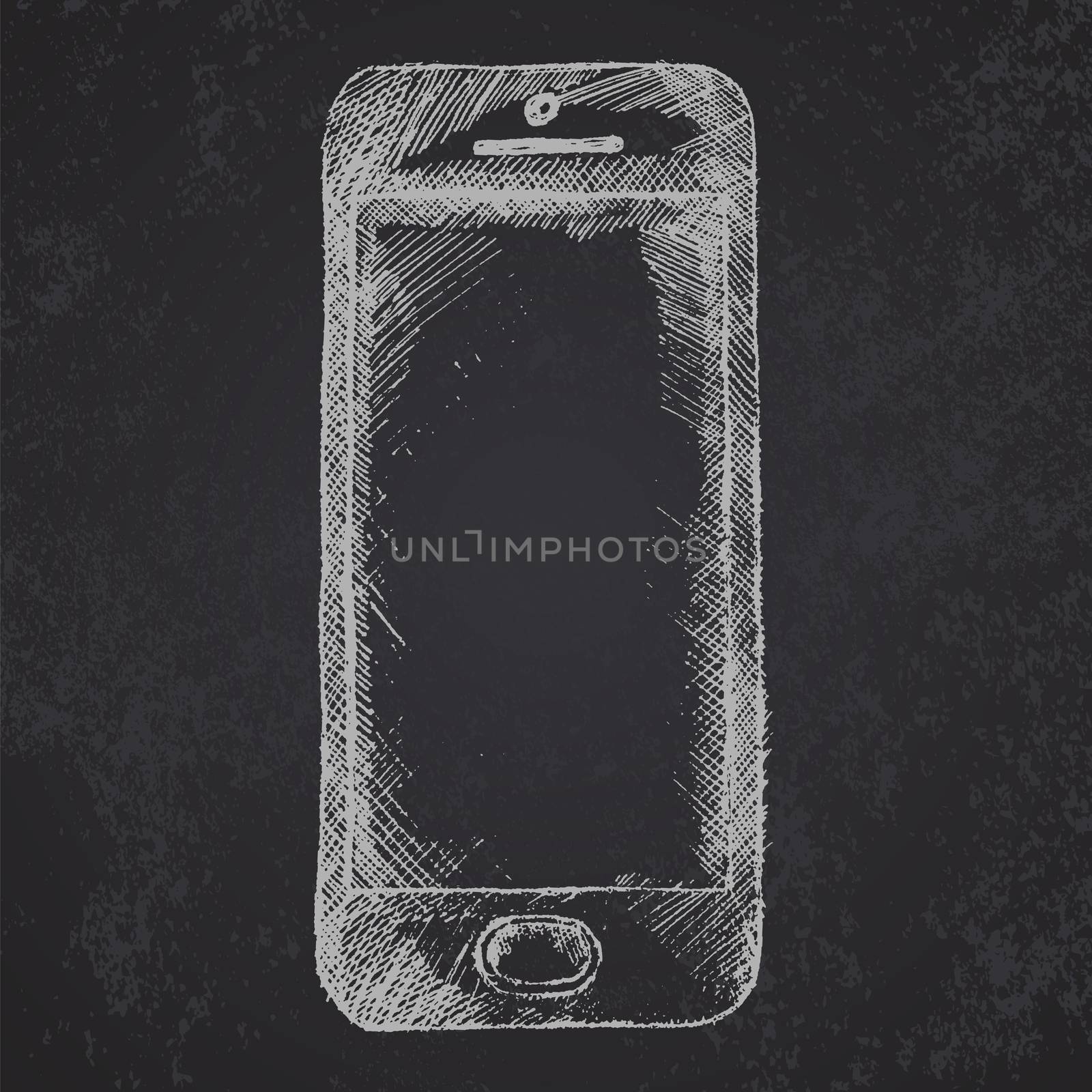 Handdrawn sketch of mobile phone front on blackboard.