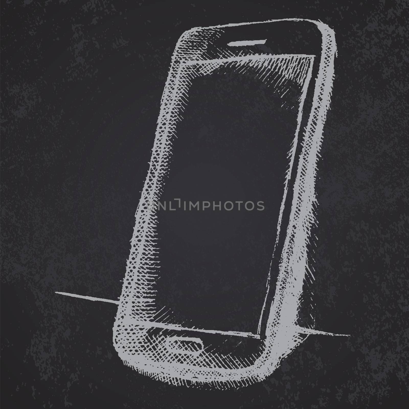 Handdrawn sketch of mobile phone with shadow on blackboard.