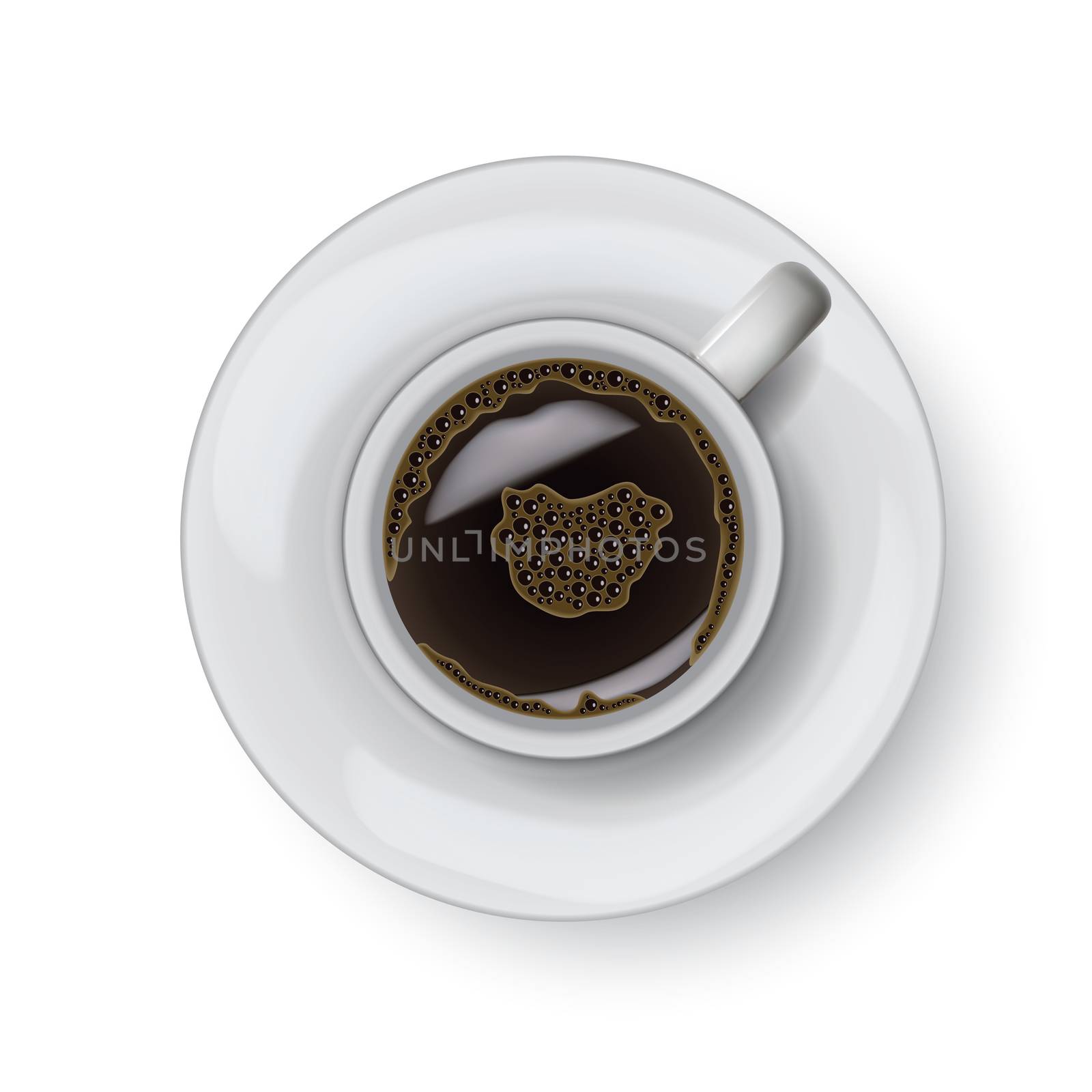 Coffee cup on plate realistic isolsted on white background.
