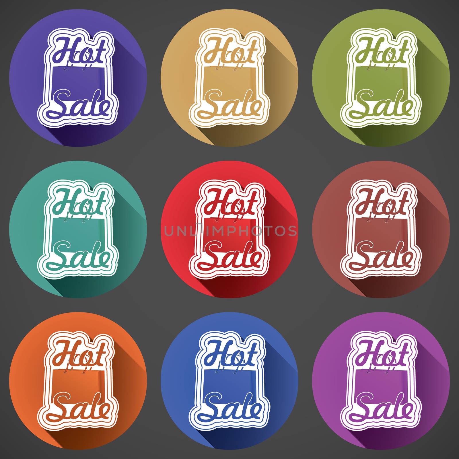 shoping bag icon set with text hot sale on color fade shadow effect.