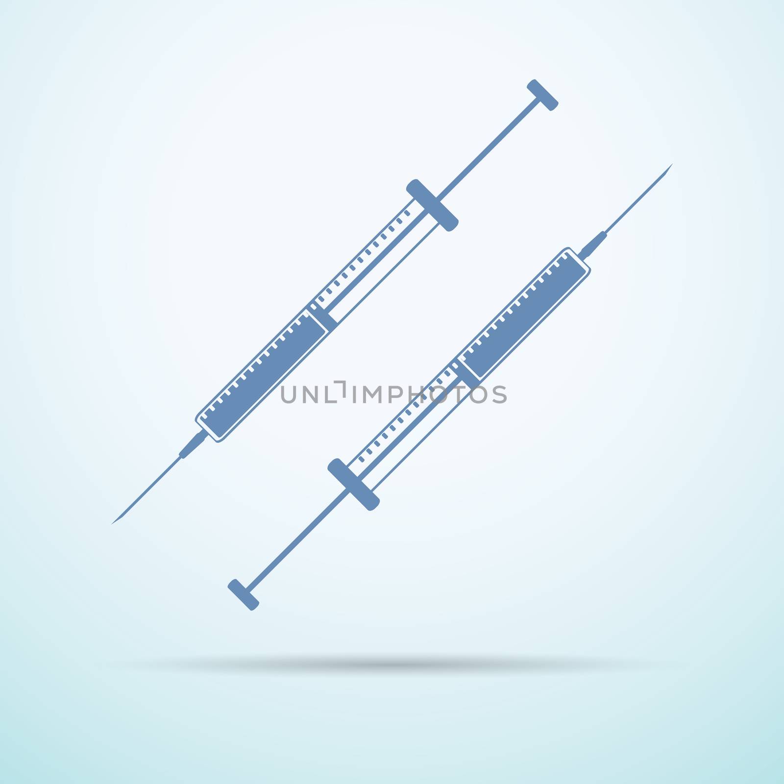 insulin syringe flat icon with shadow on blue background.