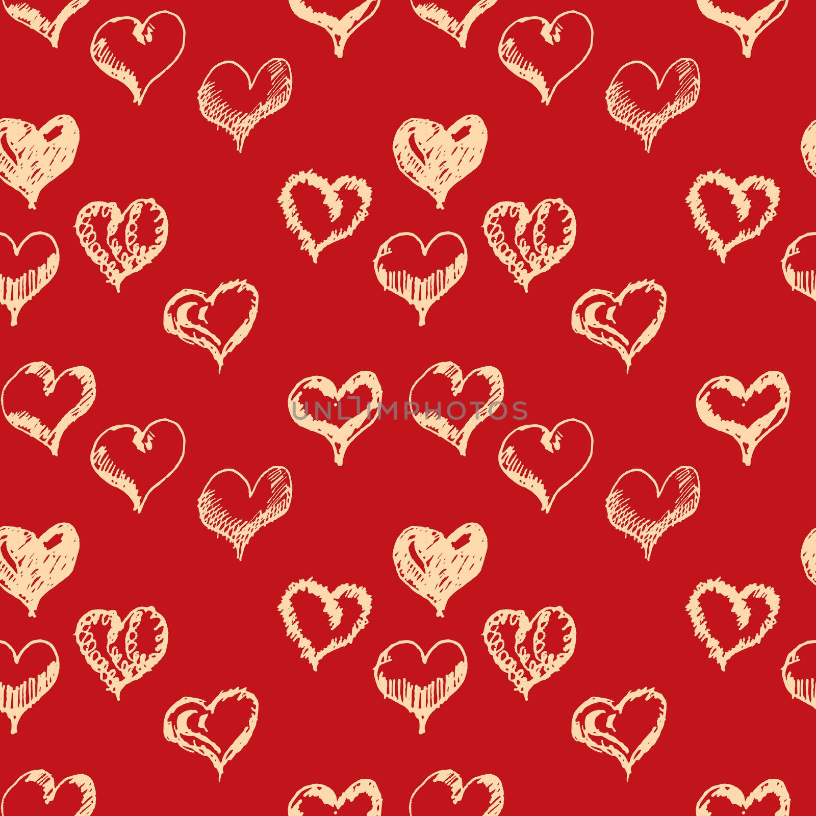 Valentines day hand drown hearts seamless pattern.