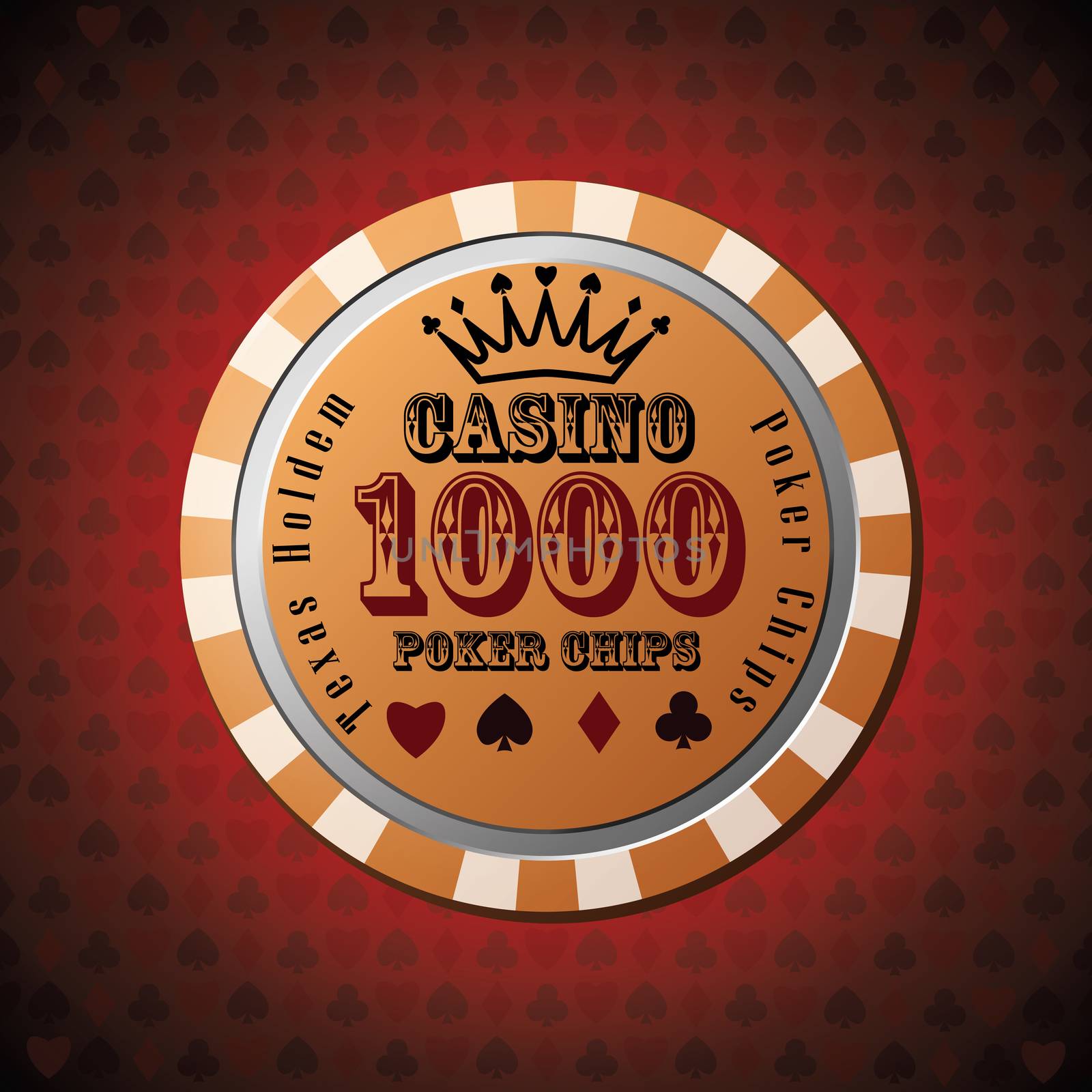 Poker chip 1000 on red background
