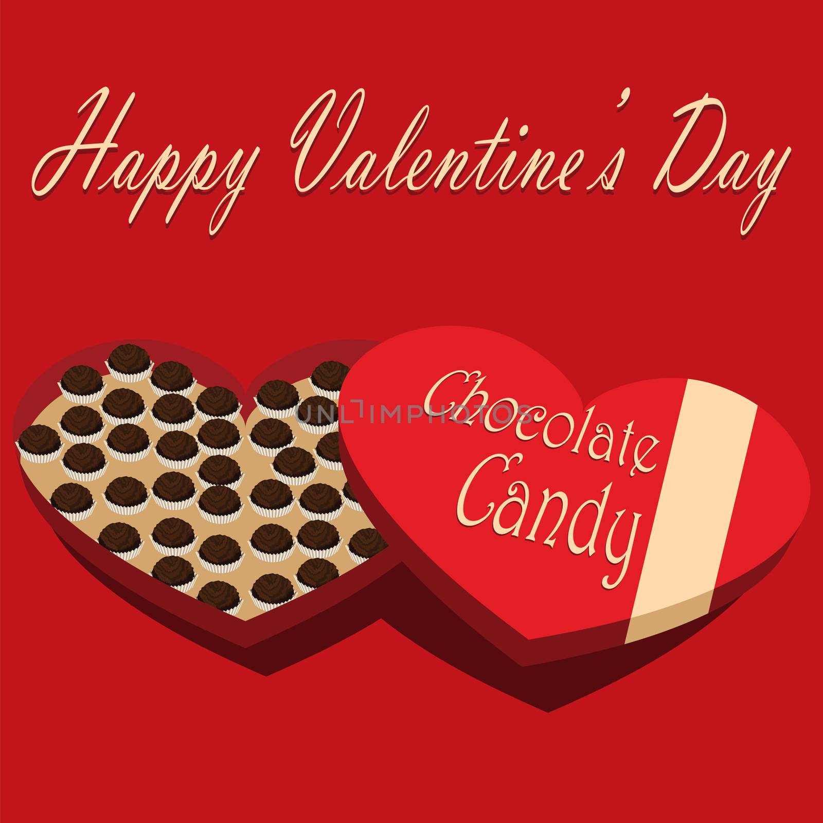 Valentine's Day box of chocolate candy red background.