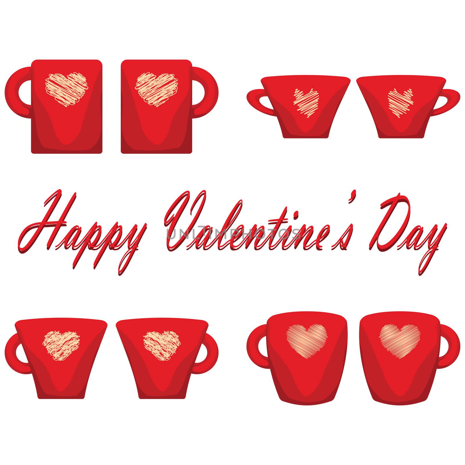 valentine day couple of cups white background.