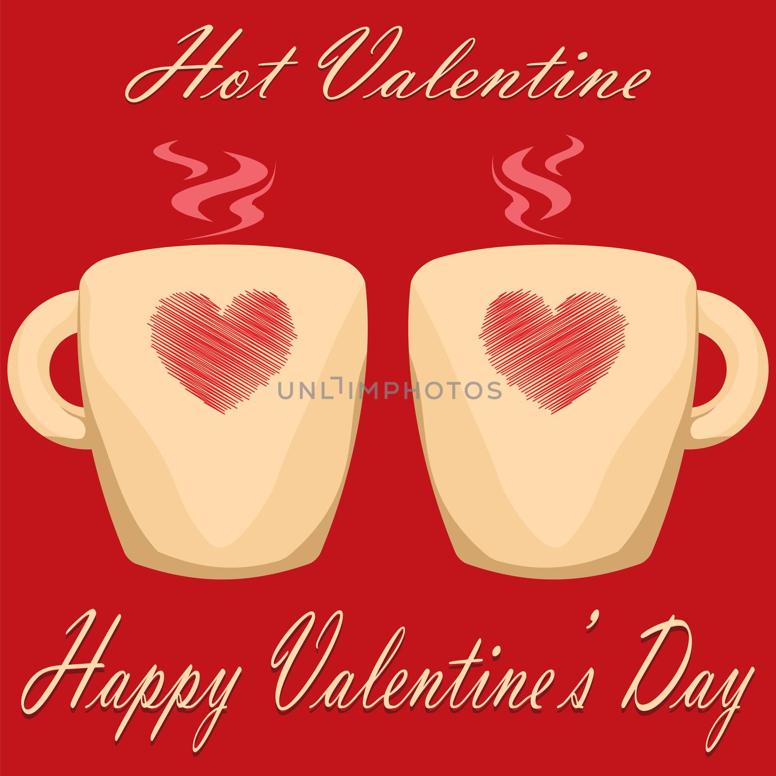 valentine day couple of cups red background Hot Valentine.