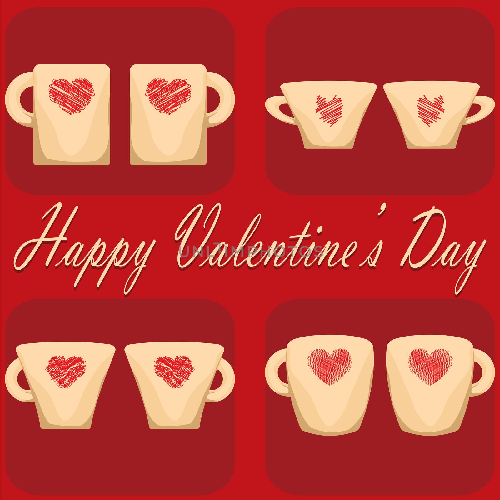 valentine day couple of cups red background.