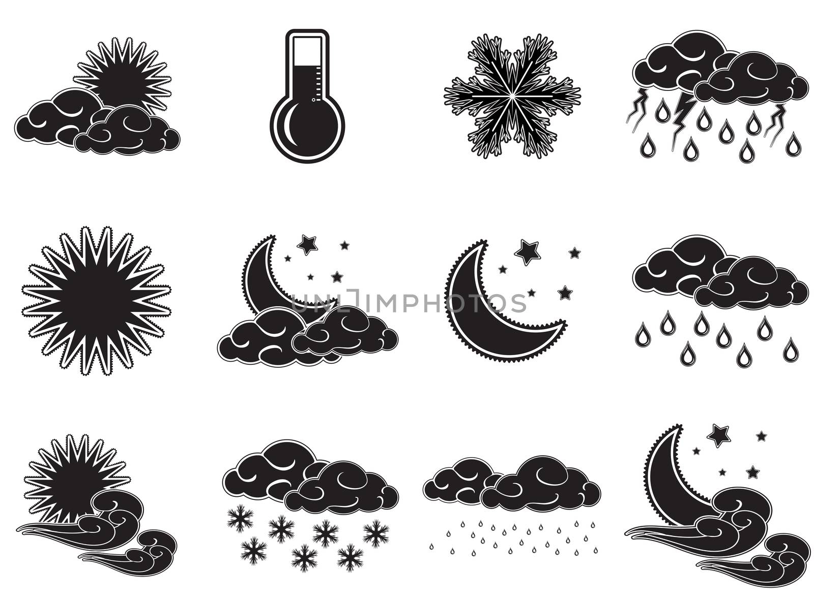 Night day weather colour icons set black isolated on white background.