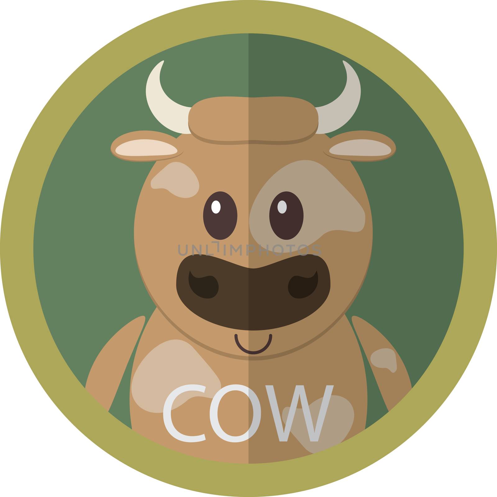 Cute brown cow cartoon flat icon avatar round circle by Lemon_workshop