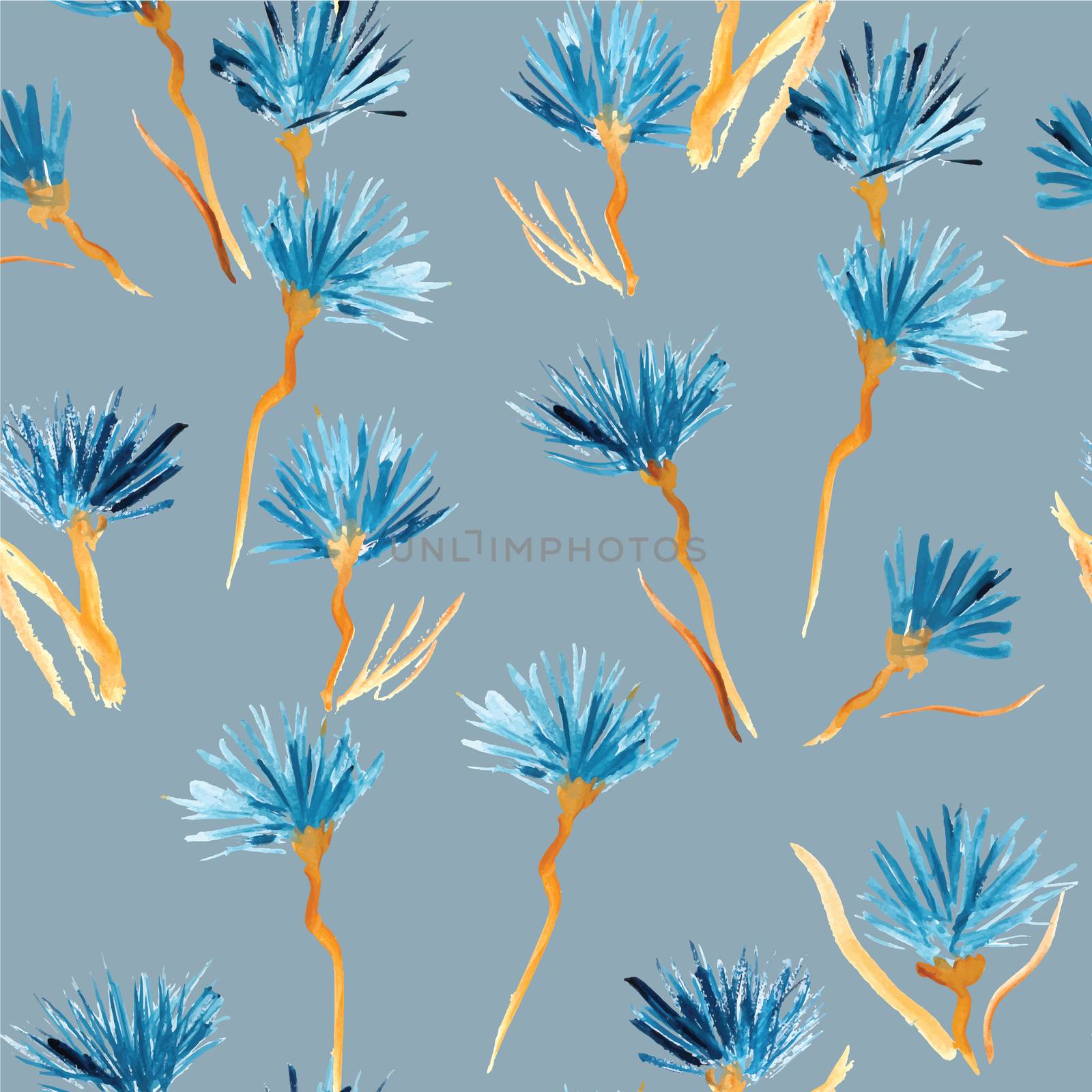 Retro background made of water colored flowers, Vintage hipster seamless pattern.