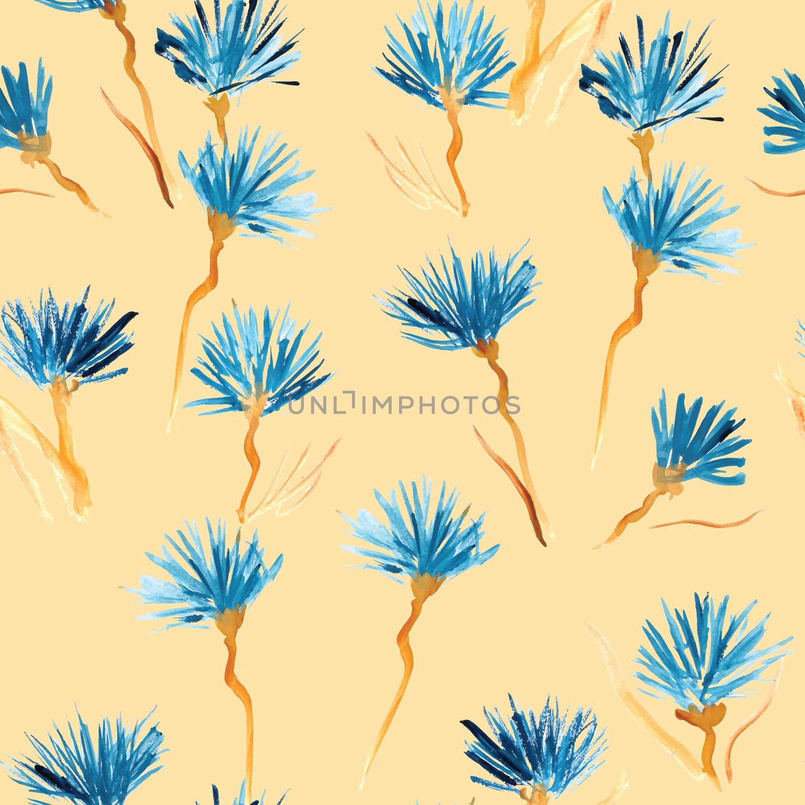 Retro background made of water colored flowers, Vintage hipster seamless pattern.