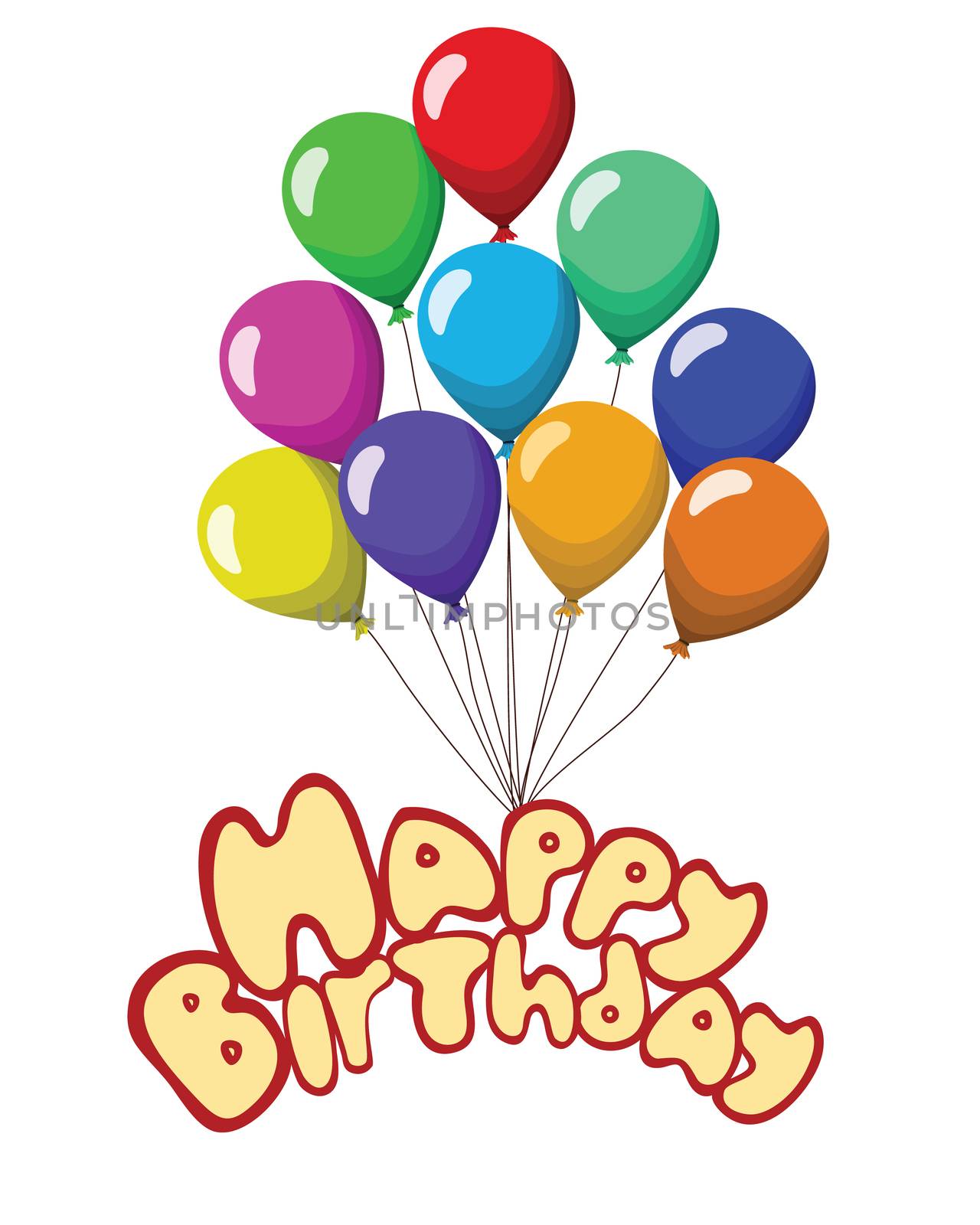 Happy birthday Text baloons ribbons isolated on white background.