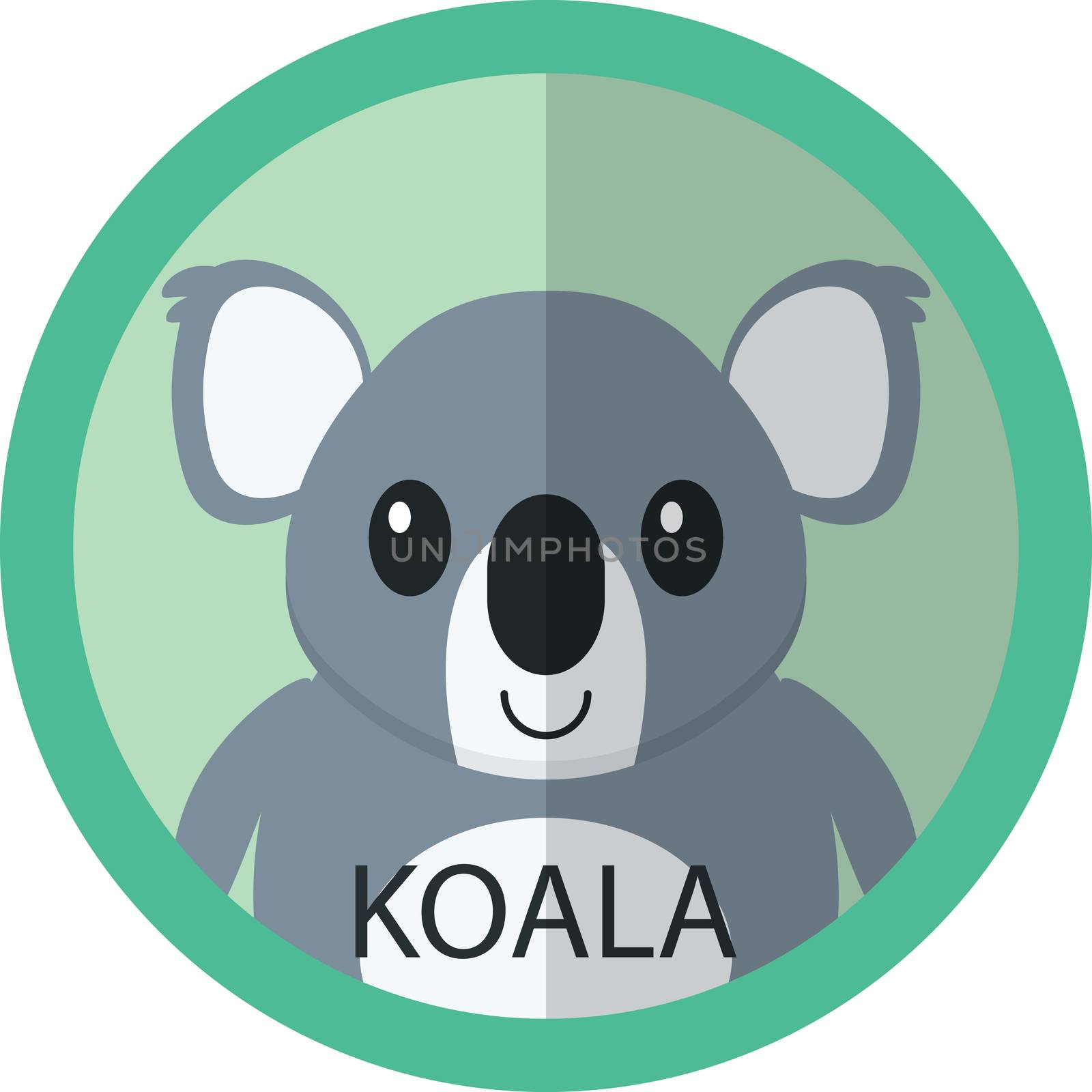 Cute Coala bear cartoon flat icon avatar round circle.