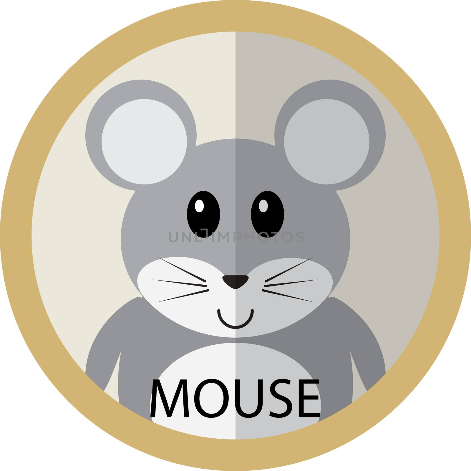 Cute grey mouse cartoon flat icon avatar round circle.