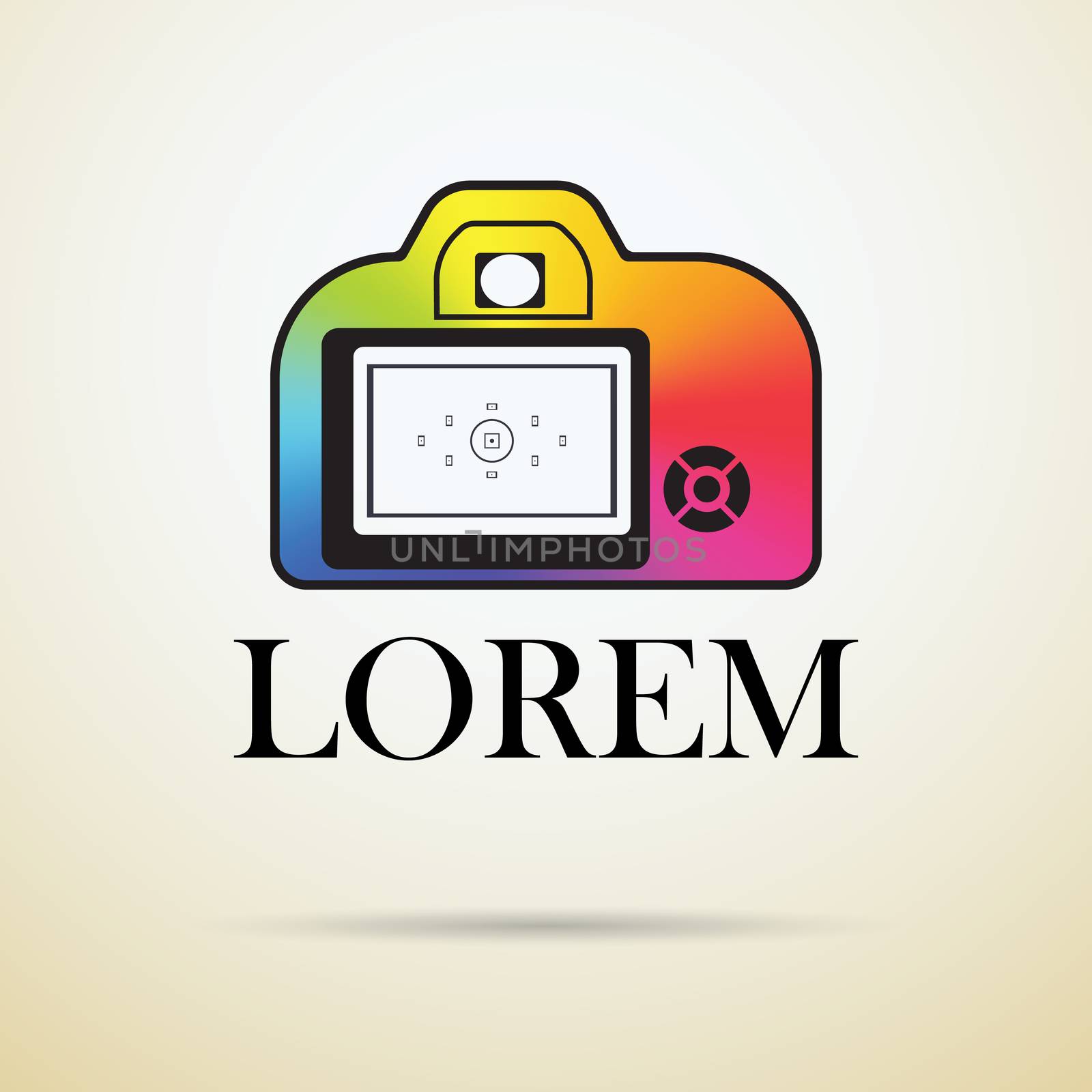 Professional photocamera icon filled with color conical gradient. photo logotype mock up. Photographi logo design template.