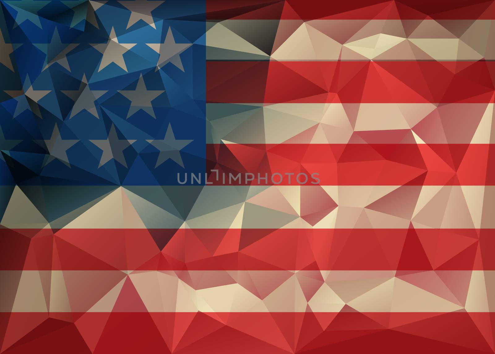 Abstract polygonal triangle USA flag background, Geometric low poly illustration. Polygonal poster.