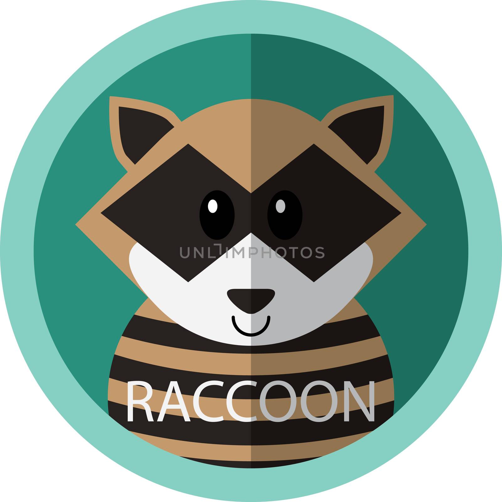 Cute racoon cartoon flat icon avatar round circle.