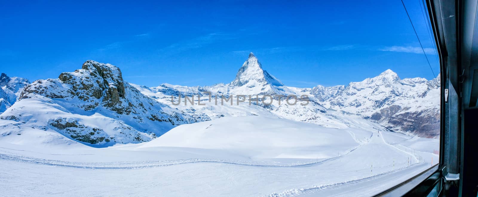 Panoramic beautiful view of snow mountain Matterhorn peak from t by Surasak