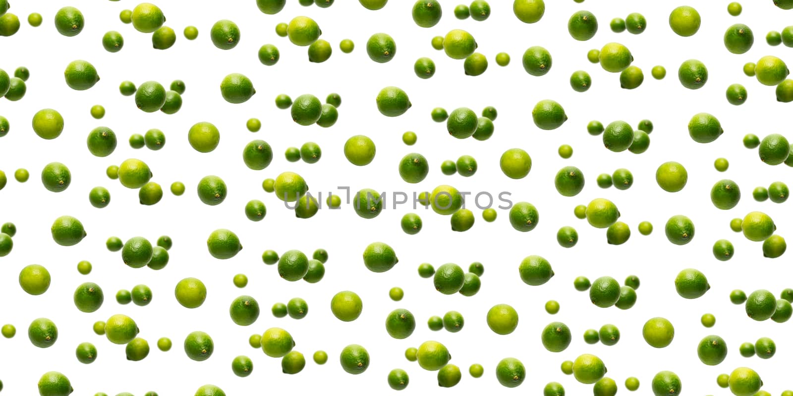 Vitamin background made from falling limes. Falling lime isolated on white background. not pattern.