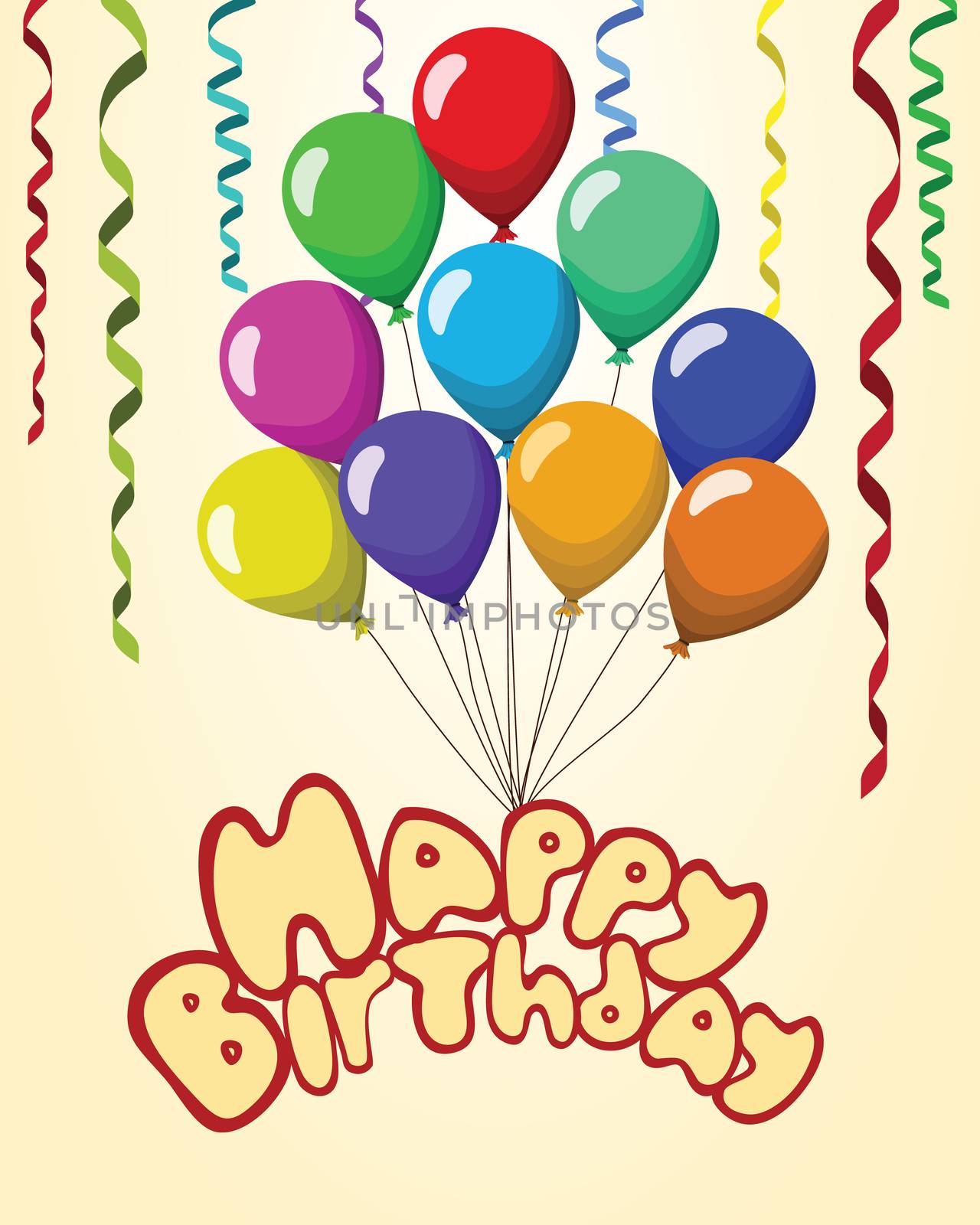 Happy birthday Text baloons ribbons pastel background.