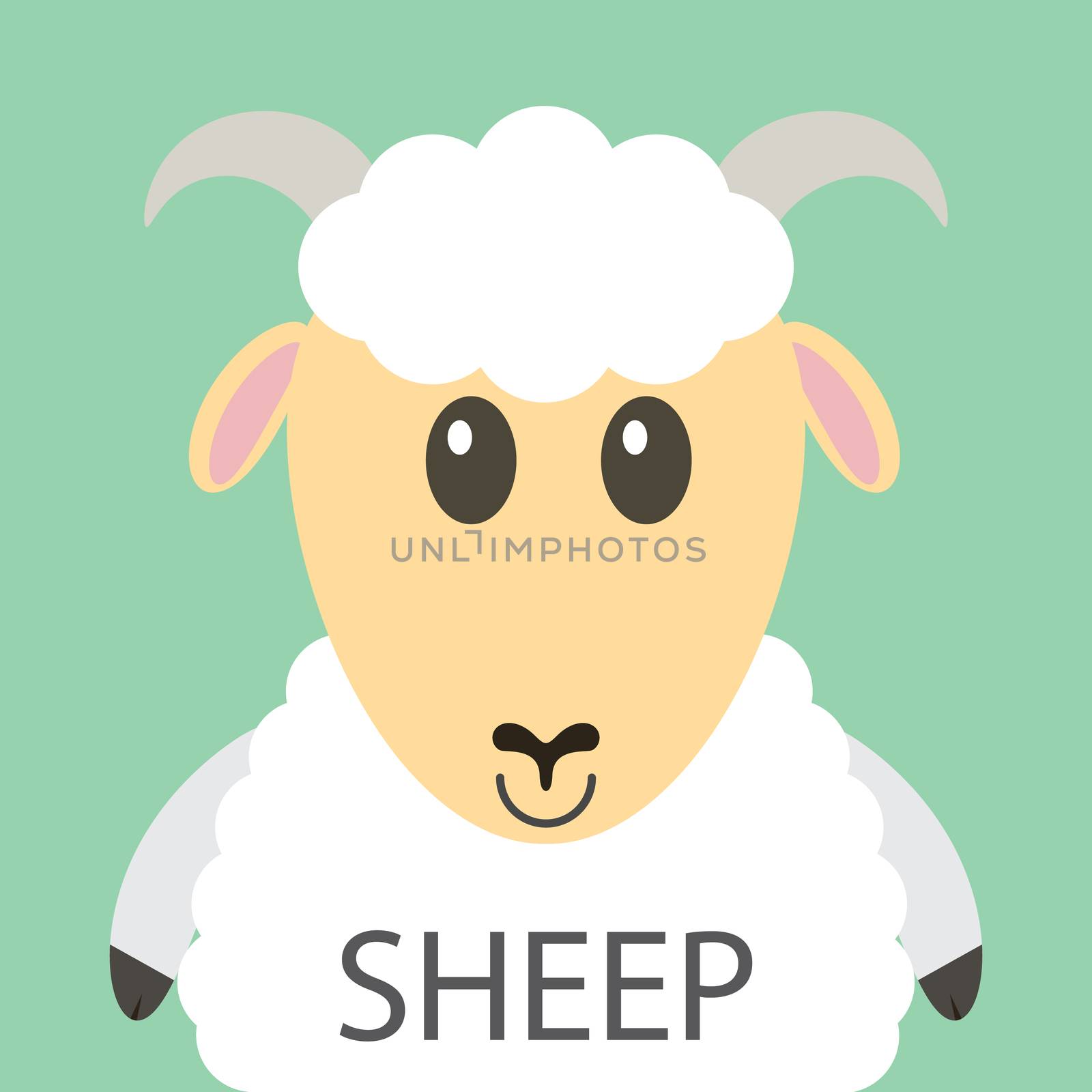 Cute white sheep cartoon flat icon avatar.