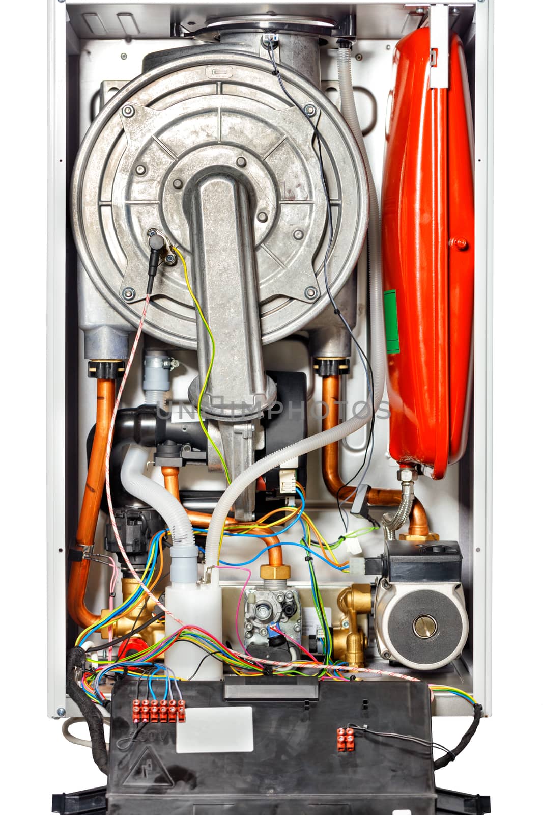 The internal structure of an electronically controlled gas boiler. by Sergii