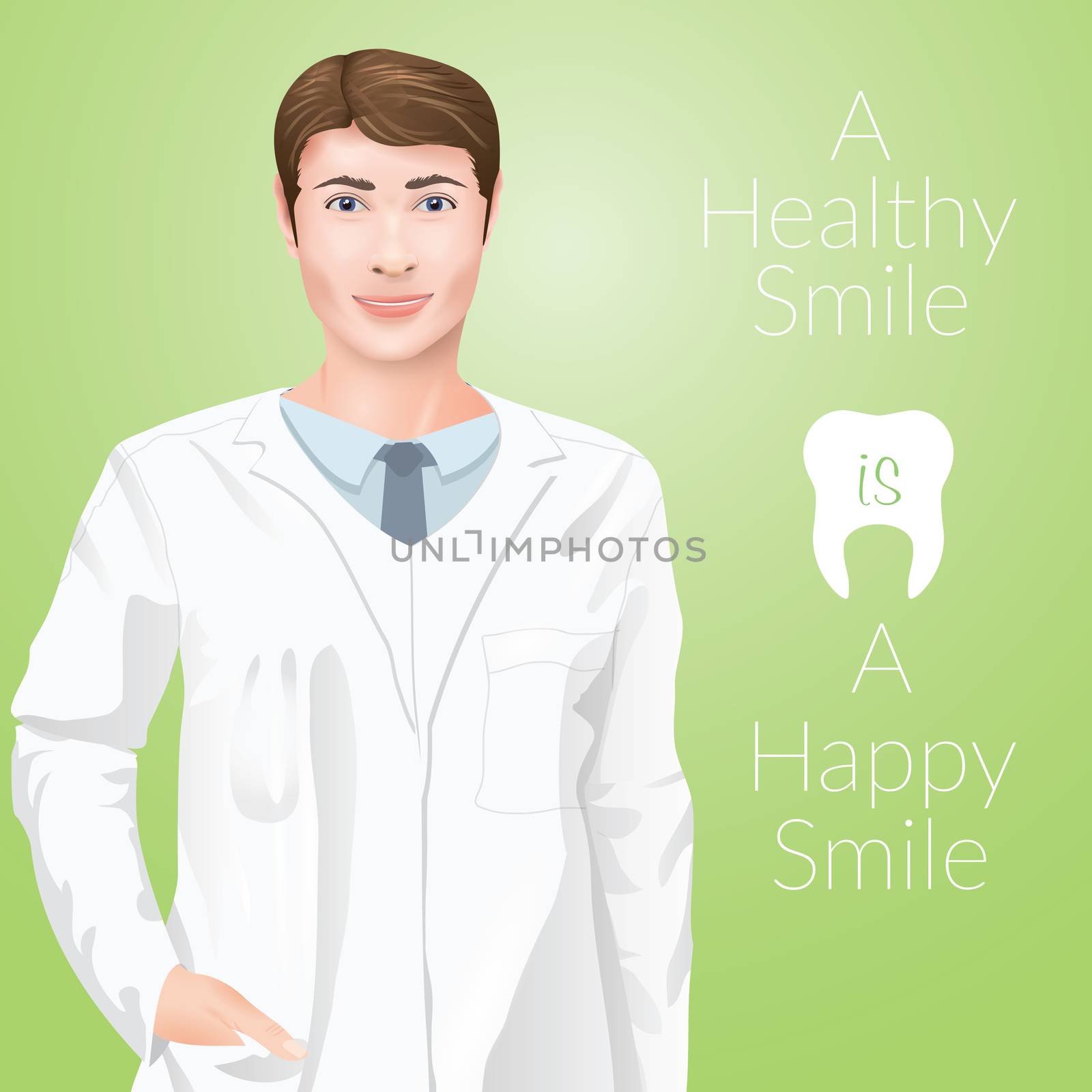 Young man stomathology doctor dentist, in a medic uniform on green background by Lemon_workshop