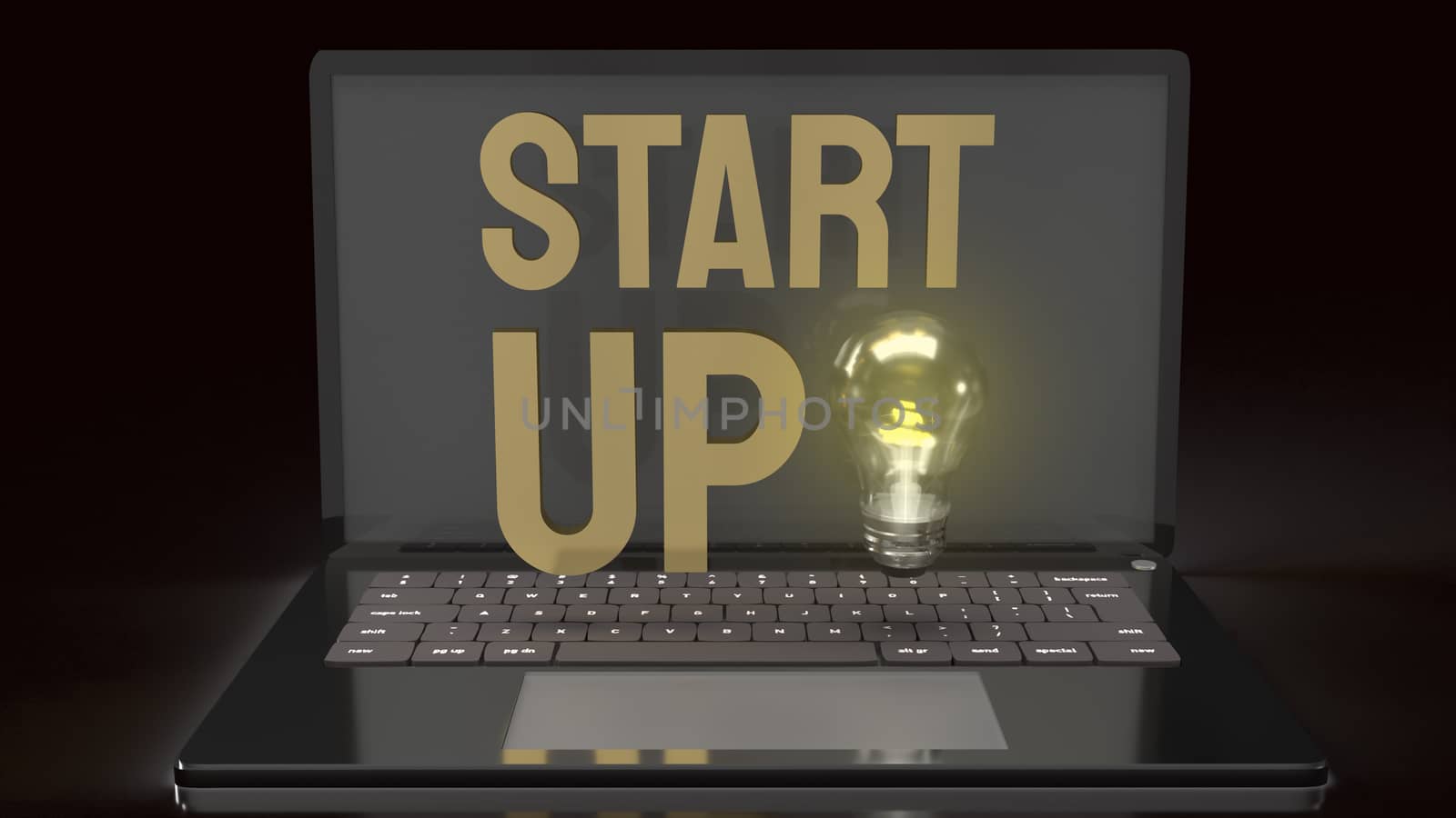 The light bulb and start up text  on notebook for idea content 3d rendering.
