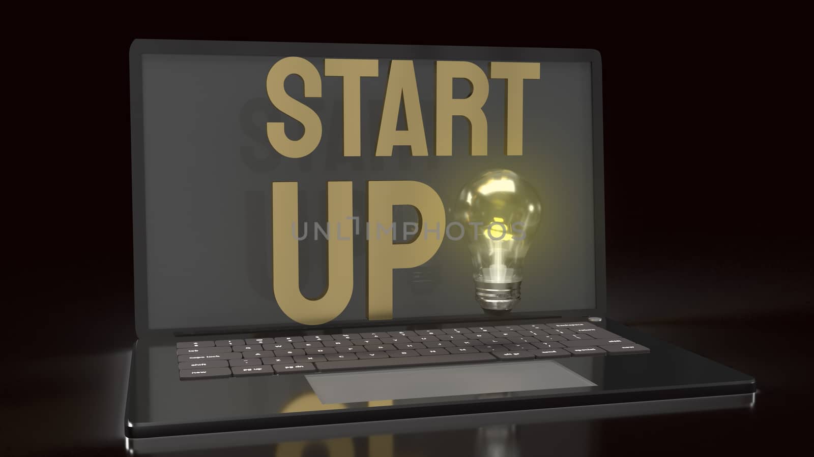 The light bulb and start up text  on notebook for idea content 3d rendering.
