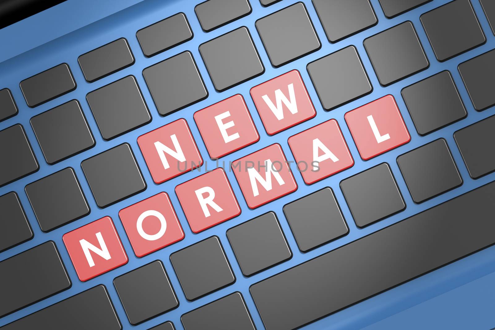 New normal word on laptop keyboard, 3D rendering