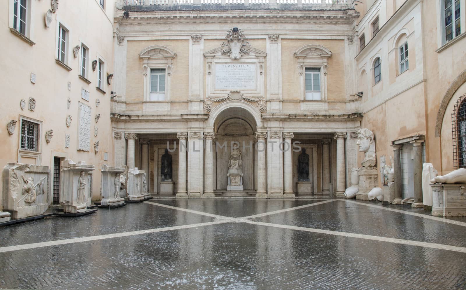 Rome, Italy. September 2019. Capitoline Museums. One of the museum's courtyards during a rainy afternoon by cromam70
