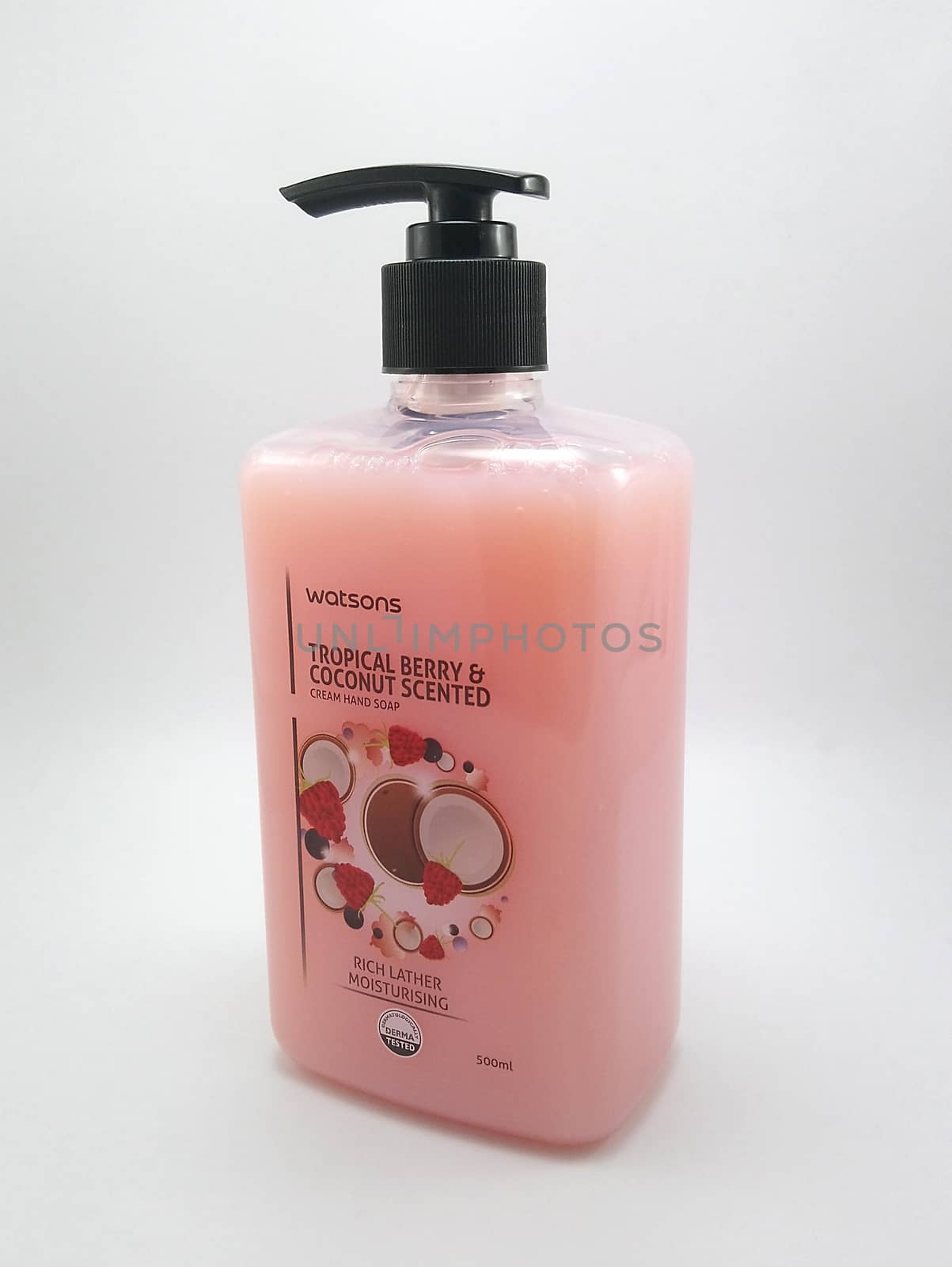 MANILA, PH - SEPT 25 - Watsons tropical berry and coconut scented cream liquid hand soap on September 25, 2020 in Manila, Philippines.