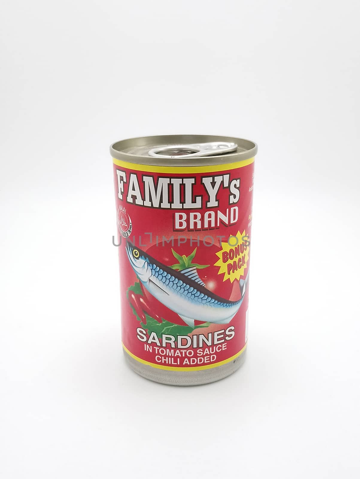 MANILA, PH - SEPT 25 - Familys brand sardines in tomato sauce with chili on September 25, 2020 in Manila, Philippines.